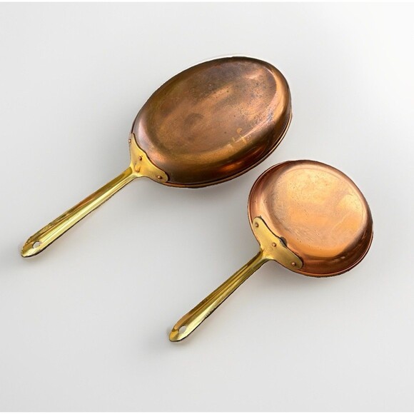 Other - Vintage Copral Portugal Copper Pan Set Oval Gratin & Round Skillet Brass